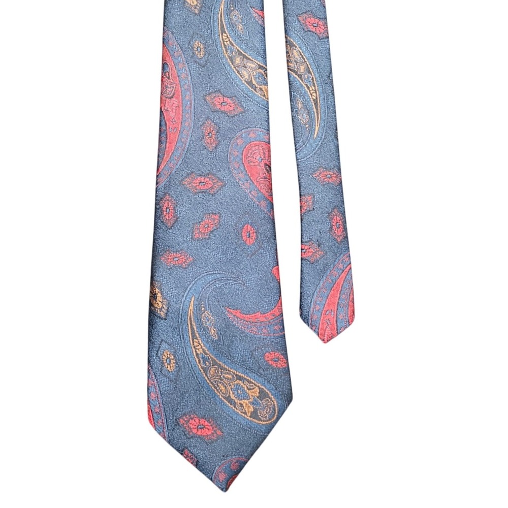 Oscar de la Renta Studio Tie Blue Red‎ Paisley Made in USA Classic Neckwear